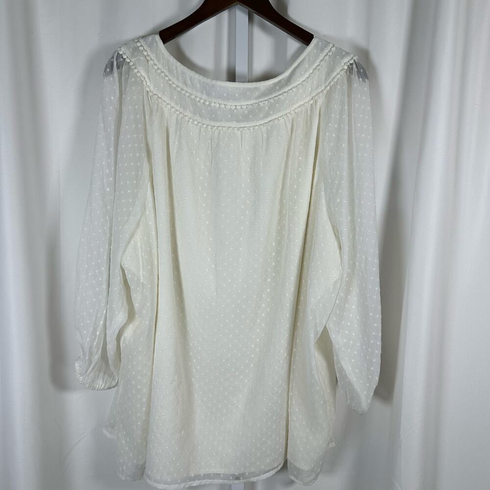 Loft‎ Plus Cream Swiss Dot Sheer Lined Blouse 26W Peasant Boho Cottage Preppy - Picture 5 of 8